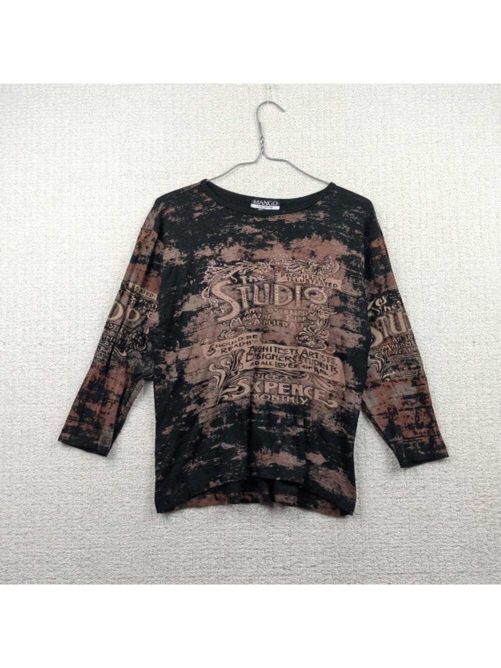 Y2k Rhinestone Mcbling Top Newspaper Artsy Whimsigoth Fairy Goth Grunge Sz L